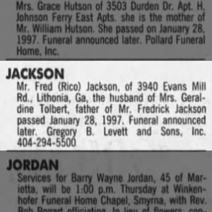 Fred Jackson - Death Notice